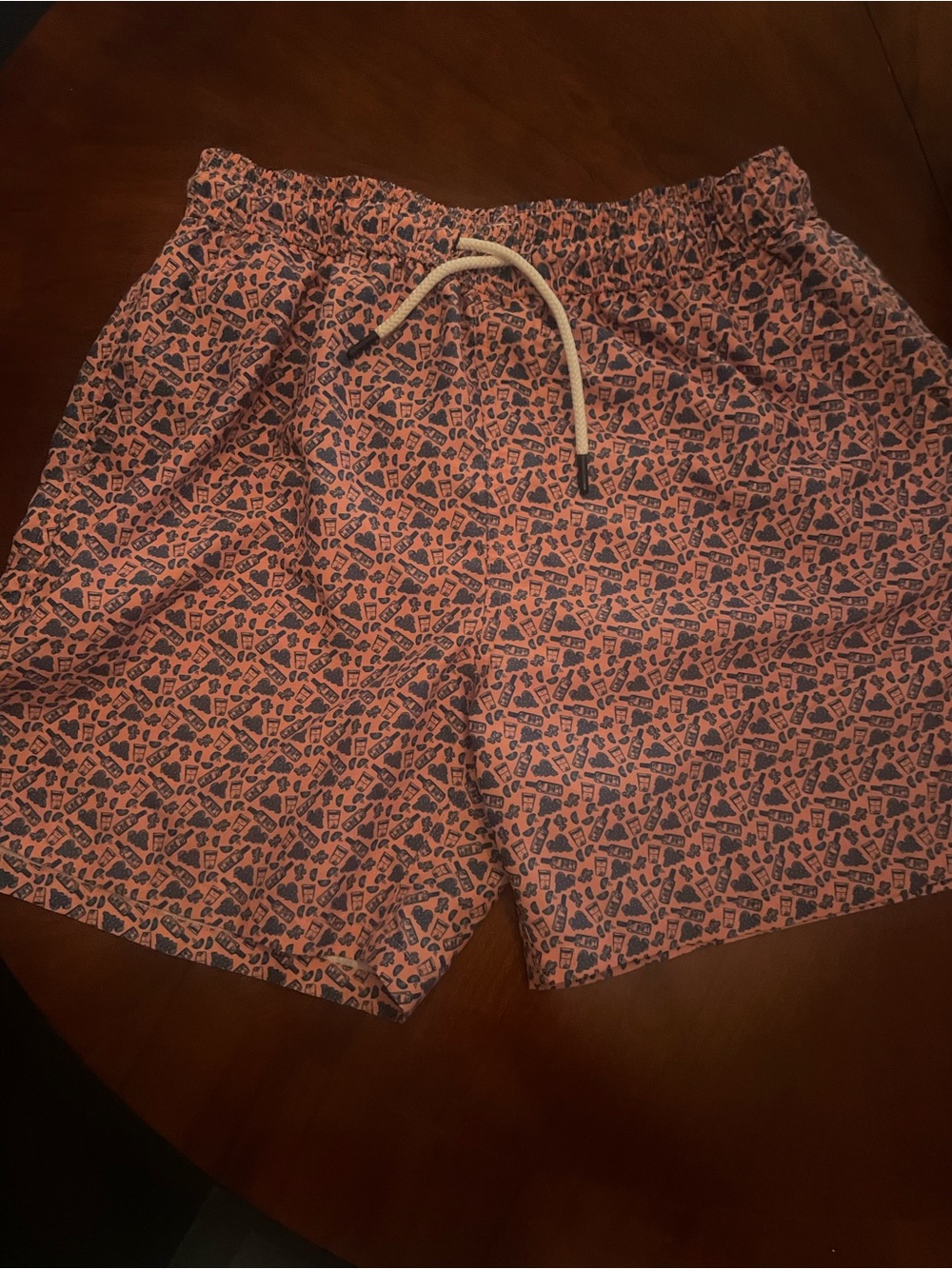 Men's Pink Patterned Swim Trunks with Drawstring